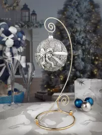 Set of 3 silver Christmas balls "Bullfinches, Bells and a Winter fairy tale"